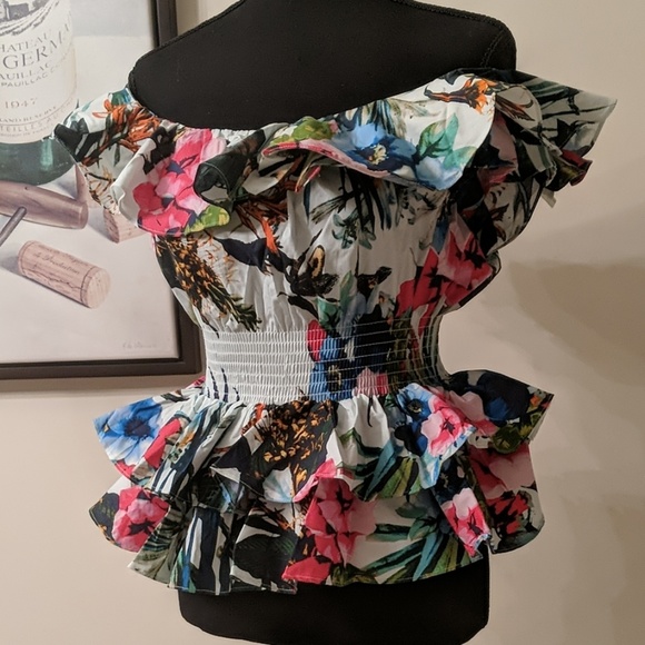 Off Shoulder Floral Peplum Top - Picture 2 of 4
